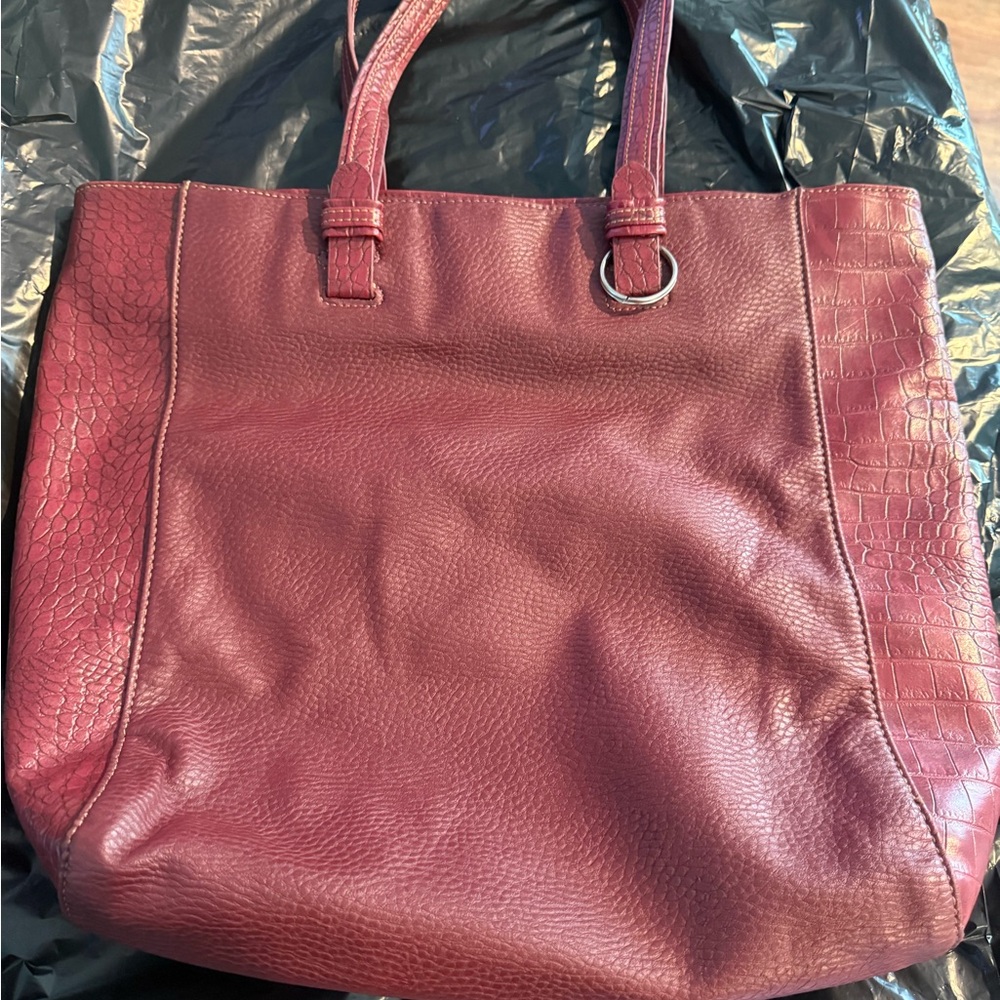 Burgundy Textured Tote Bag